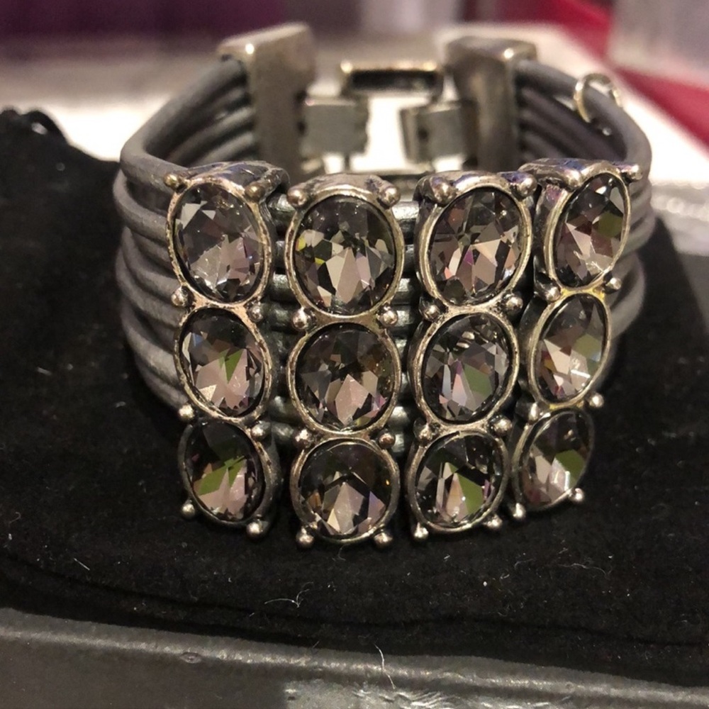 Stunning Escape from Paris Leather & Crystal Contemporary Bracelet-Boutique